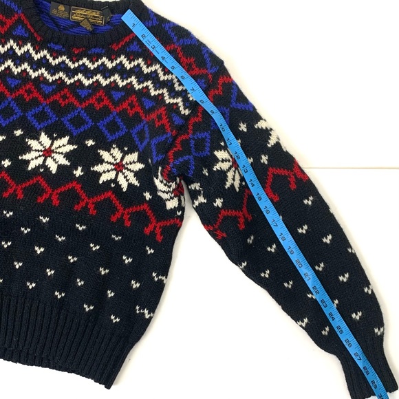 Vintage 80s Eddie Bauer 100% Wool Sweater Fair Isle Ski Men M Black Label Nordic - Picture 11 of 16